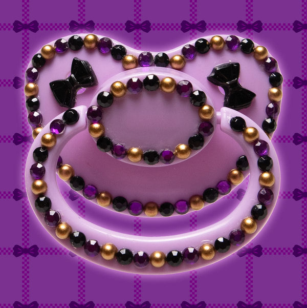 Purple, Gold and Black Bow Adult Pacifier