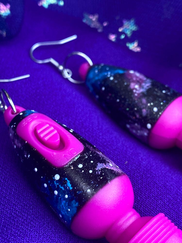 Hand Painted Galaxy Vibrator Earrings