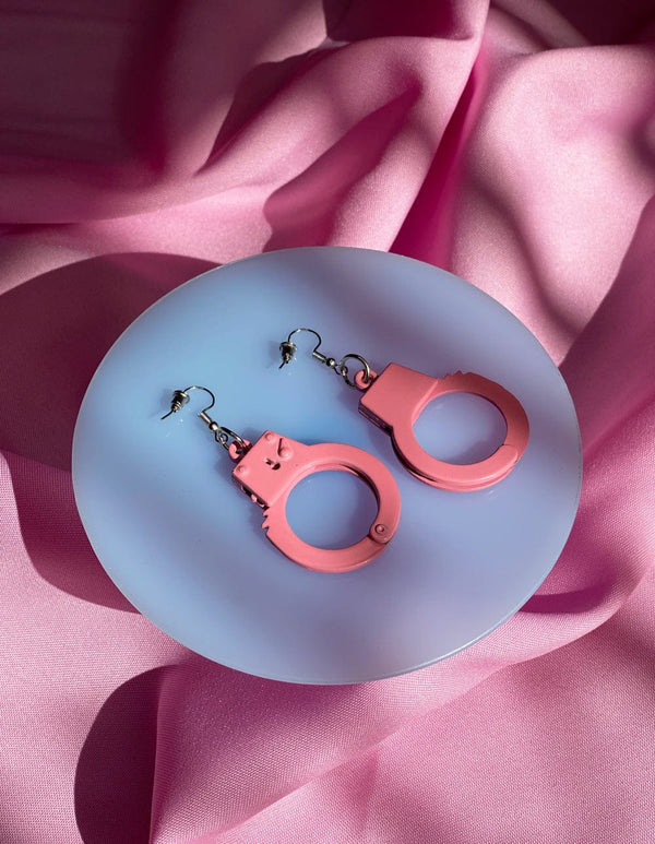 Pink Metal Handcuff Earrings