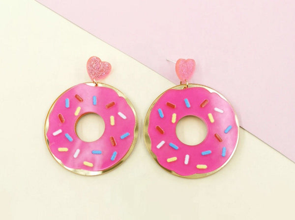 Pink Sprinkle Donut Earrings