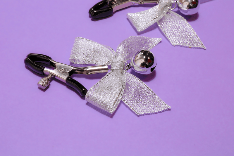 Silver Bow Nipple Clamps with Bells