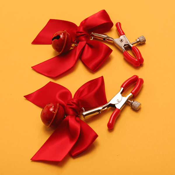 Red Bow Nipple Clamps with Bells