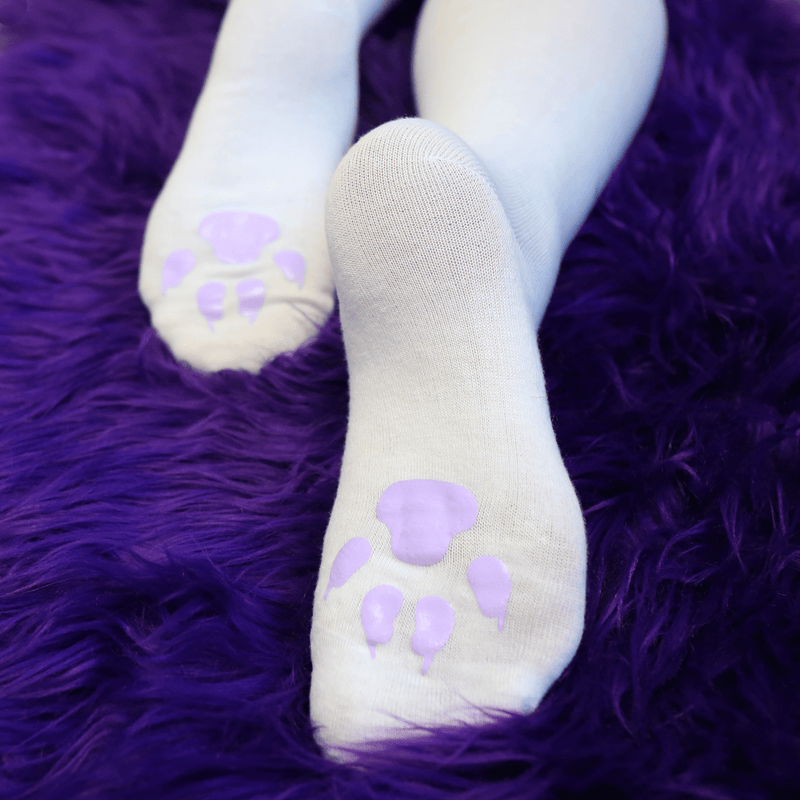 Kitten Paw White Thigh High Socks