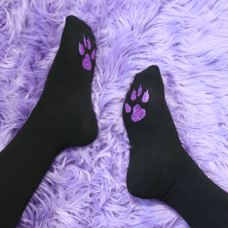 Kitten Paw Black Thigh High Socks