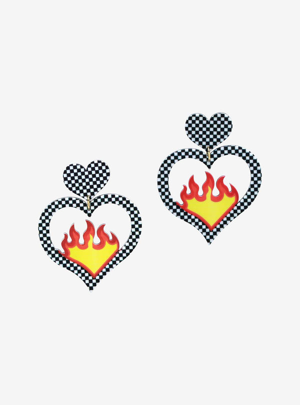 Flaming Love Checker Earrings