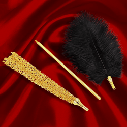 Gold Teaser Set with Feather Tickler and Chain Flogger