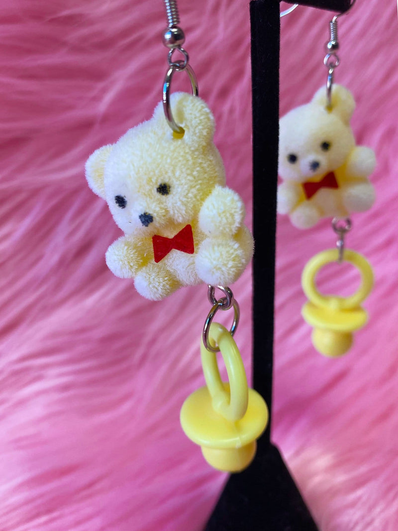 Yellow Teddy Bear Pacifier Earrings