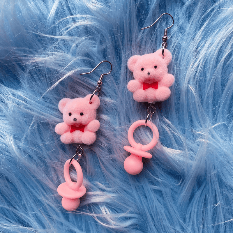 Pink Teddy Bear Pacifier Earrings