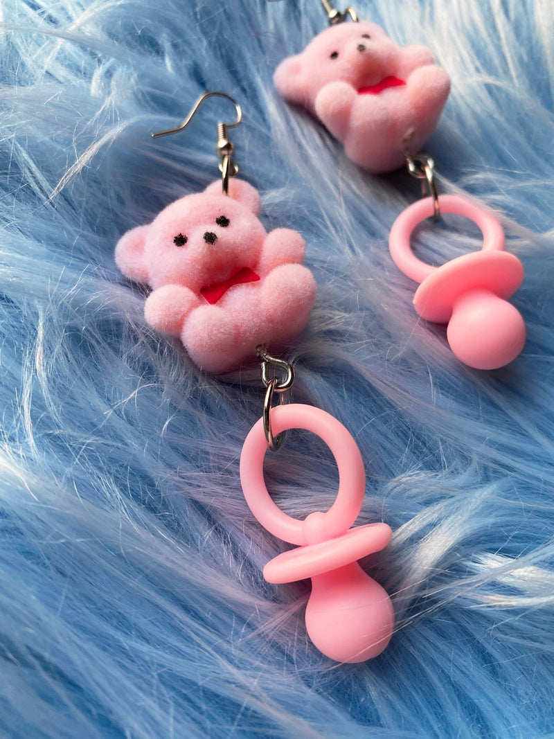 Pink Teddy Bear Pacifier Earrings