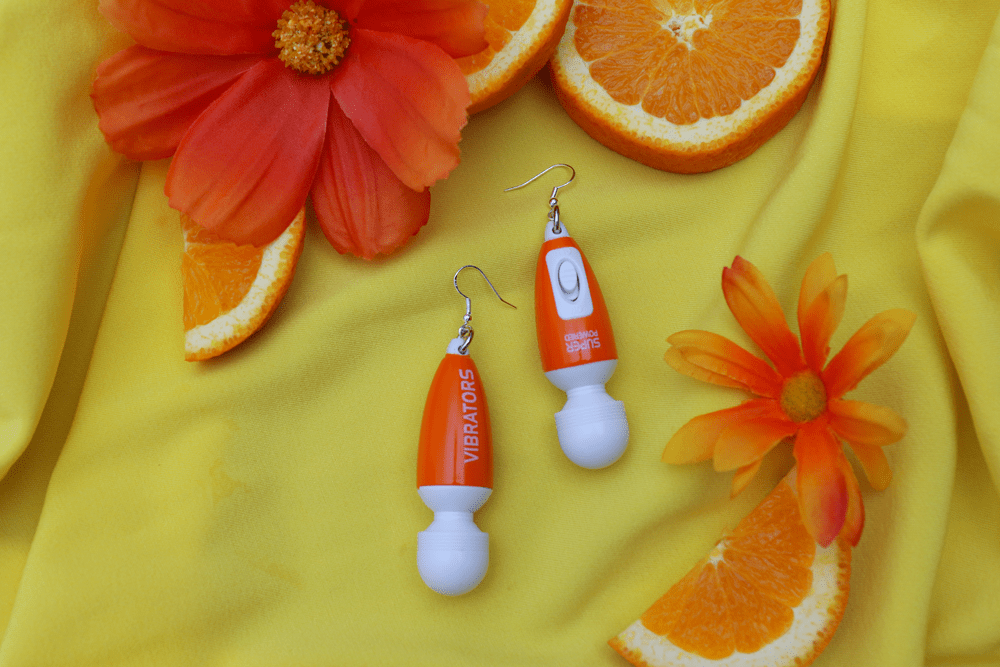 Self Love Vibrator Earrings - Super Powered Orange Peach Collective Self Love Vibrator Earrings - Super Powered Orange Peach Collective